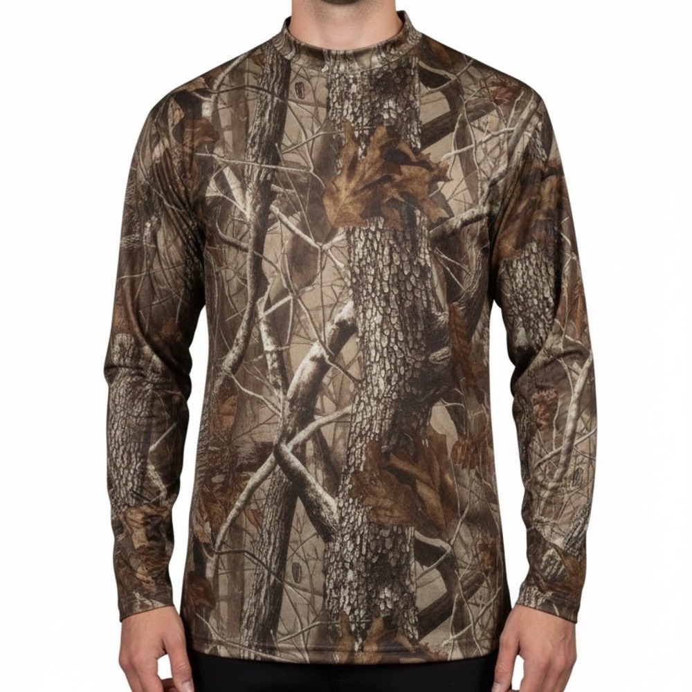 Mens Realtree Camo Long Sleeve Mock Neck Performance Hunting Shirt 2XL